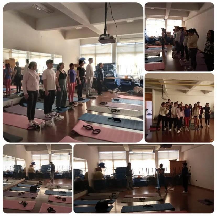 Collage de clases de yoga con estudiantes en la Universidad de Valparaíso, sede San Felipe